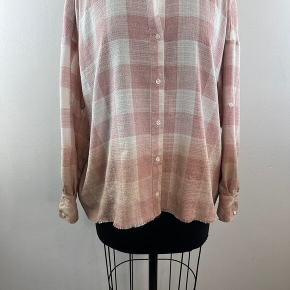 SAINTS & HEARTS Plaid Oversized Flannel Shirt Pink White Ombre Long Slv Top M ? - Picture 3 of 8